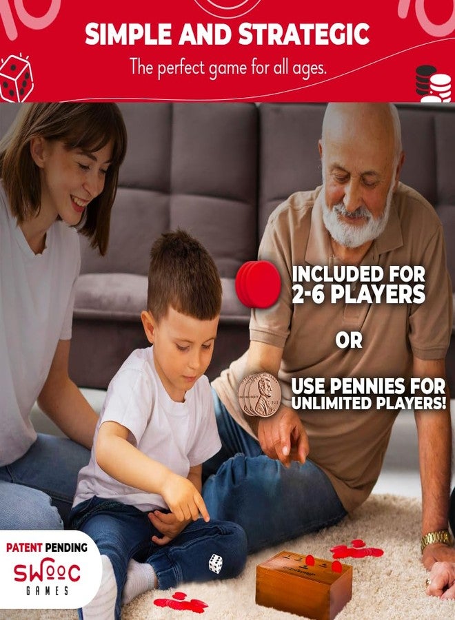 SWOOC Games - Coin Drop™ | Simple + Strategic Dice Games for Families with Coins Included for 2-6 Players | Works W/Pennies Too | Get Rid of Coins to Win | Board Games for Kids | Penny Game Wood Box - Image 3